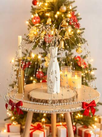 6 PCS Sparkling Artificial Plants With Gold Dust Berries, Christmas Tree Ornaments And Decorations For Holiday Wedding Party Home Interior Table, Room, Bedroom Decor, Gifts, Garland, Rattan Diy Decor Accessories, Christmas Tree And Christmas Plant Decoration