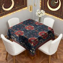 1/20pcs Tablecloth, Navy Blue Base With Red Floral Pattern, Polyester Material, Suitable For Islamic Festivals, Home Kitchen, Outdoor Garden Parties, Restaurant Decoration, And Other Home Decor - Multicolor - View 13