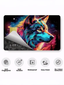 1pc Blue-Eyed Wolf Decorative Credit Card Sticker, Creative Personalized Ultra-Thin Cool PVC Fingerprint-Resistant Durable Credit Card Protective Case, High Quality, Scratch-Resistant, Suitable For Men And Women, Small Chip Cards, Bank Cards, Credit Cards, Transportation Cards, Campus Cards DIY Decoration, Back To School Supplies (Random Style Shipped) - Multicolor - View 2