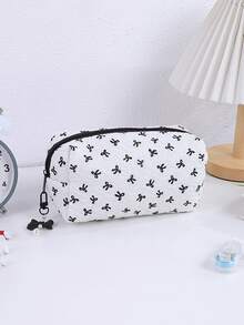 Personalized Letter Bow Makeup Bag, Suitable As Bride's Return Gift Or Bridesmaid Gift, Ladies' Toiletry Cosmetic Organizer Bag, Suitable For Birthday, Valentine's Day, Christmas, Thanksgiving, Wedding, Mother's Day, Bridesmaid Gift, Birthday Gift, Makeup Artist Storage Bag, All Season