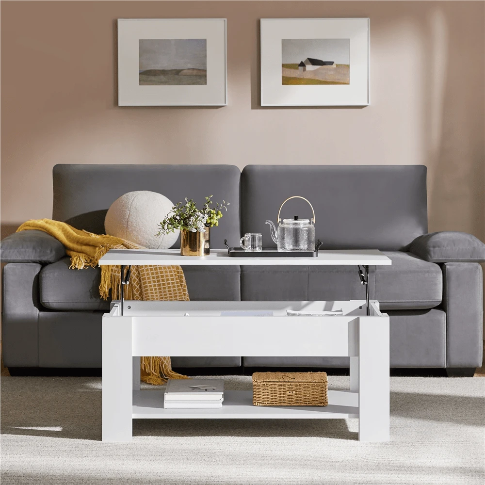 Butterslay 1PC Rustic Lift-Top Coffee Table, Center Table With Hidden Compartment & Open Shelf, Space-Saving Side Table For Living Room, Reception Room, Office - trắng - Xem 1