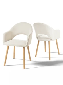 Goeurvant Modern Crescent-Back Upholstered Dining Chairs With Armrests And Solid Wood Legs For Dining Room, Living Room, Study - Set Of 2 / Set Of 4 / Set Of 6 -Cream/Corduroy - 白色 - 查看 3