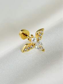 1 pieza Pendientes de tuerca de acero inoxidable con baño de oro de 18K y murciélago personalizado de moda para mujer, con CZ de respaldo plano para cartílago, hélix, oreja, trago, daith, concha, roca, lóbulo superior y perforaciones corporales planas de 20G - Un par de pendientes de murciélago con circonitas redondas. - Ver 5