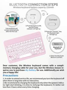 可爱蓝牙键盘+蝴蝶结平板电脑保护套+鼠标+鼠标垫，便携式无线键盘（150mAh）鼠标套装，兼容三星平板电脑、苹果iPad、安卓13+智能手机、智能手机、Windows系统（粉色） - 粉色 - 查看 7