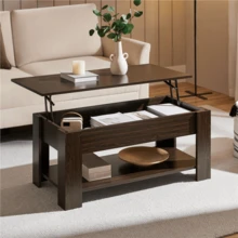 Butterslay 1PC Rustic Lift-Top Coffee Table, Center Table With Hidden Compartment & Open Shelf, Space-Saving Side Table For Living Room, Reception Room, Office - cà phê espresso - Xem 8