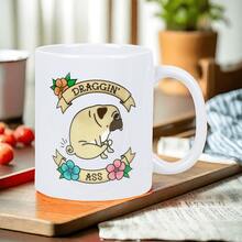 Cute Pug Draggin'  Coffee Ceramic White Mug - Perfect For Lazy Mornings, Hand Wash Only, Reusable, Insulated, Multipurpose Use, Coffee Bar Accessories - 1pc - 查看 4
