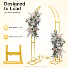 2-Pack Of Curved Flower Stands For Weddings, Height Adjustable, Available In White/Gold, Ideal As A Display Stand For Bridal Bouquets And As Decoration For The Reception Hall. The Stable Base Prevents Wobbling. Perfect For Weddings, Parties, Celebrations, And Meetings. - 金色 - 查看 6