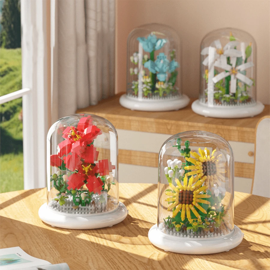 Set de bloques de construcción con flores, rompecabezas de flor de loto DIY inteligente para niños, regalo ideal para el Día de la Madre, set de ensamblaje de flores y hierbas eternas, regalo de cumpleaños y Año Nuevo. Decoración de habitación. Juguete de rompecabezas de invierno - Multicolor - Ver 1