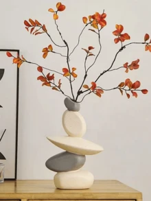 Jarrón de piedras abstracto, opción de decoración del hogar moderna, adecuado para la sala de estar, la mesa de entrada y el dormitorio. Una pieza decorativa central de moda, encaja perfectamente en espacios bohemios y minimalistas, adecuada para todas las estaciones, también se puede usar como decoración con tema de otoño. Eleva tu estilo interior con un toque artístico. - Multicolor - Ver 13