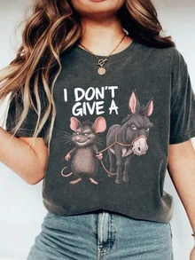 I Could Not Care Less, Christmas, New Year, Christmas Women's Clothes, Women's Winter Clothes, Women's Fall Outfits, Women's Fall Tops, Women's Casual Round Neck Short Sleeve T-Shirt - Dark Grey - View 1