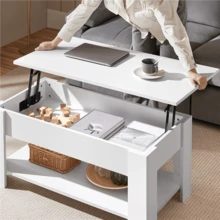 Butterslay 1PC Rustic Lift-Top Coffee Table, Center Table With Hidden Compartment & Open Shelf, Space-Saving Side Table For Living Room, Reception Room, Office - trắng - Xem 7