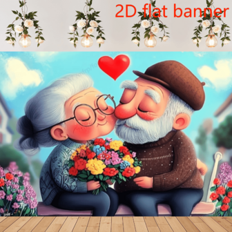 1 pieza de pancarta plana 2D de poliéster con el diseño "Amor de abuelos", pancarta romántica de pareja de ancianos, decoración de pared versátil para celebraciones, sin necesidad de energía para bodas, compromisos, Día de San Valentín, accesorios de estudio