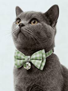 PETSIN 1件装蝴蝶宠物项圈，带铃铛，优雅猫项圈，可爱格子条纹领结狗项圈，适合中小型猫狗 - 彩色 - 查看 7