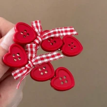 2pcs Heart-Shaped Button Hair Clips, Cute Front Bangs/Side Bangs Hairpins For Women And Girls, Hair Accerssories