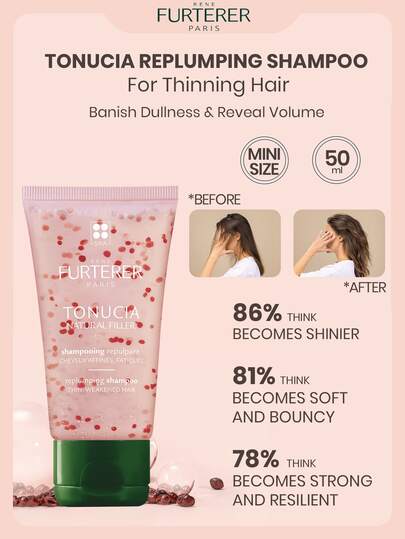 René Furterer 【迷你装】TONUCIA丰盈洗发露 50ml，专为细软、脆弱易断发质设计，滋养丰盈，适合干性发质 | 增加头发蓬松度和光泽，改善头发稀疏 | 深层补水 | 无硅 | 针对细软扁塌发质 | 蕴含巴巴苏籽提取物 | 持久留香 (1.69 液盎司/50毫升)