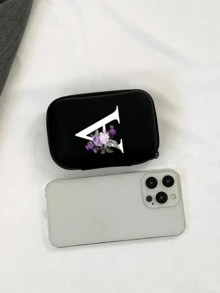 A-Z Purple Flower Letter Portable Mini Storage Bag, Shockproof Digital Pouch, Phone Charger Cable Organizer, Zipper Wallet Style Storage Bag, Electronics Accessories Organizer, Suitable For Earphones, Jewelry, Coins, Business, Travel, Office, Great For Christmas, Ramadan, New Year, Birthday, Valentine's Day Gifts - Multicolor - View 5
