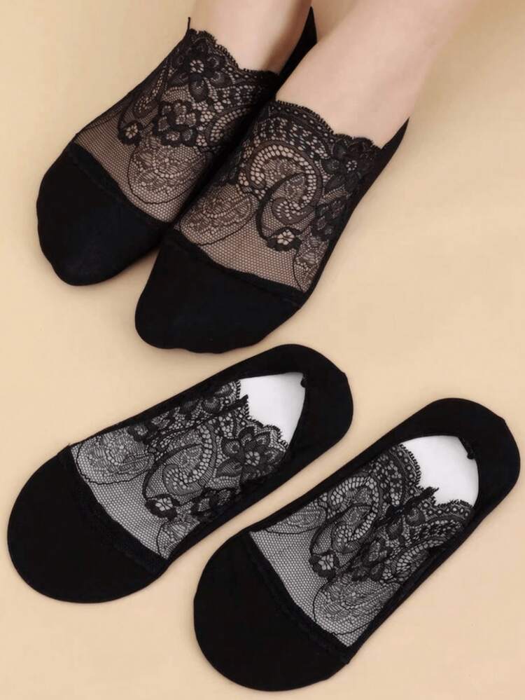 10 Pairs Women's Deep Toe Hidden Socks, Thin Non-Slip Boat Socks, Suitable For Christmas And All Seasons (2/6/10 Pairs) - Black - View 5