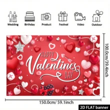One 2D Flat Valentine's Day Background Banner, Suitable For Indoor And Outdoor Photography Decoration, Ideal For Home Decoration, Birthdays, And Anniversaries - Made Of Easy-To-Use Polyester Material, Creating A Romantic And Durable Festive Atmosphere - Red - View 6