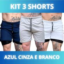 Set Of 3 Men's 2-In-1 DryFit Shorts For Running, Gym, Training, And Running With Cell Phone Pocket - Kit Of 3: Blue, Gray, White - View 1