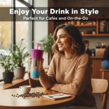 1个/710毫升大容量榴莲主题双层保温塑料杯，带吸管，夜光彩虹渐变旅行杯 - 适合居家、办公、聚会、旅行、车载、情人节和节日礼物 - 彩色 - 查看 6