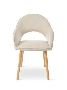 Goeurvant Modern Crescent-Back Upholstered Dining Chairs With Armrests And Solid Wood Legs For Dining Room, Living Room, Study - Set Of 2 / Set Of 4 / Set Of 6 - Beige/Textured Fabric - 米色 - 查看 6