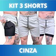 Set Of 3 Men's 2-In-1 DryFit Shorts For Running, Gym, Training, And Running With Cell Phone Pocket - 3 Ashes - View 1