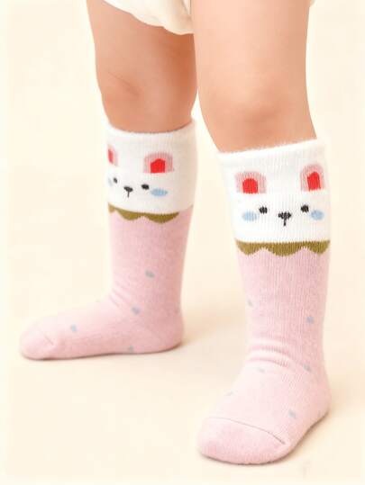 1/3/6 Paar Baby/Kleinkind warme, dicke thermisch gefütterte lange Socken, rosa Erdbeermuster, Herbst/Winter