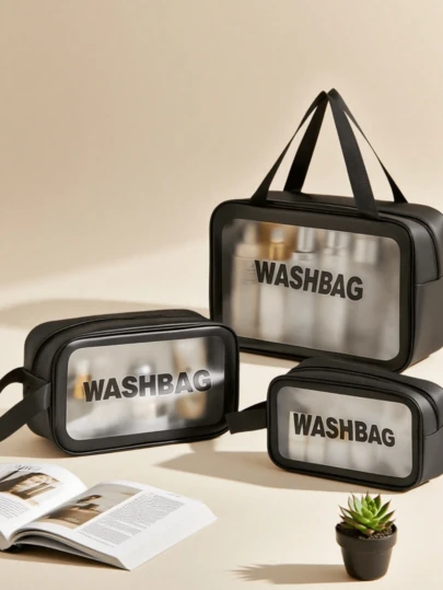 1/3件装防水洗漱包，化妆包，大号透明化妆包，化妆品收纳包，PVC加厚洗漱包，旅行浴室收纳，护肤品收纳袋，便携旅行包，大容量（白色）