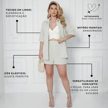 Women's Set Short Sleeve Shirt And High Waist Linen Bermuda Shorts - White Off - View 4