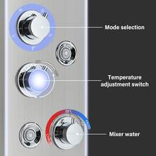 Sistema de ducha LED Panel de ducha de lluvia negra Sistema de torre Sistema de cabezal de ducha de cascada montado en la pared 5 funciones Columna de ducha de masaje con ducha de mano - Níquel cepillado - Ver 6