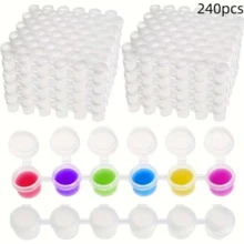 240件迷你颜料罐套装 - 40个0.1液体盎司丙烯颜料罐，带盖，适用于美术和手工制作收纳，非常适合学校和工艺课程，适合学生、精细绘画、空调色板、绘画用品、紧凑收纳、透明盖、耐用塑料、美术工具、美术用品、绘画配件、轻便容器 - 彩色 - 查看 2