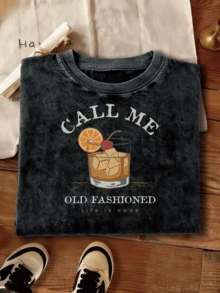 Men's Casual 100% Cotton T-Shirt With Retro Cocktail Print, Fun And Unique Design, Comfortable, Soft, And Washable. Suitable For Everyday Wear, Outdoor Activities, Sports, And Holiday Parties.