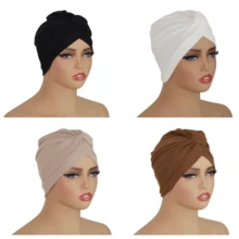 4pcs Muslim Women Hijab, Waffle Texture Jacquard Fabric, Soft Feel, Autumn/Winter Headscarf, Fashion Base Cap, Home Wear - Waffle Bandana - View 14