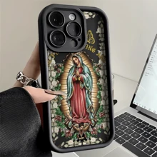 Flores clásicas de la Virgen MaríaFunda estampada para teléfono, compatible con modelos como 16E/15/14/13/12/11/PRO/PLUS/PROMAX/MINI, S/A/M/NOTE, S/G/EDGE/E, Transition SPARK/HANTOM/CAMON/INFINIX, Honor 400/PLAY/X/Y, OPPO Reno/A/F, 14/Redmi/POCO/NOTE y otros. Transparente, sencilla, elegante y duradera, fabricada con material protector de TPU. Ideal para San Valentín, Halloween, Navidad y otras ocasiones festivas, ideal para uso personal o como regalo. - Negro - Ver 1