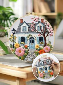 1 Pieza Kit de Bordado, 20x20cm/7.9x7.9in, Kit de Bordado DIY para Flores y Casas, Patrones Hechos a Mano, Adecuado para Principiantes Adultos, Incluye Tela de Bordado, Manual de Usuario, Agujas de Bordado e Hilos, Regalos de Navidad para Amigos o Familia, Muebles, Obras de Arte Hechas a Mano para Oficina - Multicolor - Ver 2