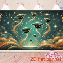 2D Flat BannerBeautiful Blue Starry Sky Graduation Theme Background Polyester Fabric Wall Covering - 1 Item - View 3
