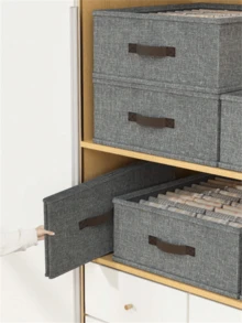 1pc Large Capacity Double-Layer Non-Woven Fabric Foldable Storage Box, Suitable For Organizing Clothes, Underwear And Bedding In Wardrobe, Bedroom Or Home - Grey - View 4