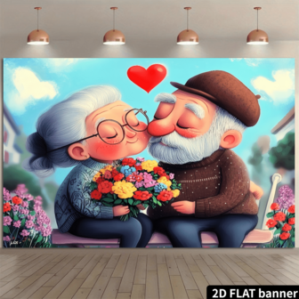 1 bakgrundsduk för mor- och farföräldrar, äldre par - romantiskt bröllop, jubileumsfirande, thanksgiving-festdekoration, dekorerad med mor- och farföräldrarmönster och artificiella ädelstenar, lätt att hänga