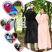 Flannel Thickened Sherpa Hooded Pullover Loungewear, Cozy Snuggle Wearable Blanket For Cold Weather - Black - View 8