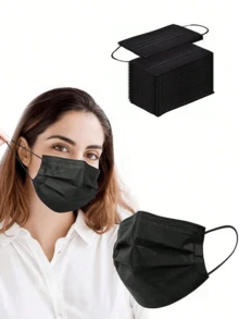 20pcs Disposable Non-Woven Flat Face Masks, Breathable & Comfortable, Ear Loop Design, Suitable For Outdoor Travel - Black - View 1