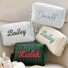 Personalized Embroidered Velvet Makeup Bag, Letter Embroidered Travel Toiletries Bag, Bridesmaid Gift, Ladies Embroidered Velvet Storage Bag, Gift For Her,Personalized,Bridal Party Gifts,Bridesmaids Gift,Embroidered Gift,Monogram Makeup Bag,Makeup Bag,Toiletry Bag,Travel Makeup Bag,Cosmetic Bag,Custom Makeup Bag,Monogram Gift,Makeup Organizer. - Apricot - View 5