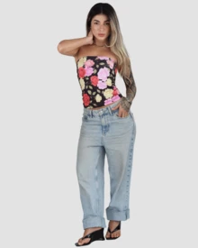 Printed Cropped Slim Fit Strapless Casual Basic Floral Print Tube Top - Aitona - TROPICAL VINTAGE - View 3