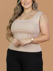 Women's Plus Size Tank Top With Square Neckline, Lined, Elegant - Omong-omong - View 3