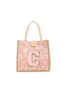 1件装毛巾刺绣字母图案手提包，小巧花卉亚麻纽扣装饰手提包，印花亚麻手提包，简约手提包，便携休闲收纳袋，午餐包，大容量手提包，时尚旅行收纳袋，多功能购物袋，适合作为节日礼物、生日礼物、圣诞礼物、秋冬礼物、新年礼物、情人节礼物 - 彩色 - 查看 17