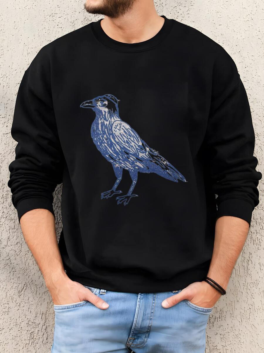 Mens Mens Happy Hanu-Kaw Crow T Shirt Funny Cute Animal Bird Holiday Xmas Season Party Christmas Yamakah Top Random Awesome Tee Sweatshirt - Black - View 1
