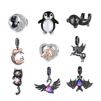  Bamoer Original Dark Cat Charm Suitable For 3mm Bracelet Necklace DIY Production Beads Unique Jewelry Women Daily Wear Party Holiday Gifts Dark Series Theme Venue