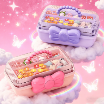 1pc Plastic Cute Bow Jewelry Storage Box, Multi-Layer Jewelry Makeup Toy Organizer Box, Christmas & Halloween Gift