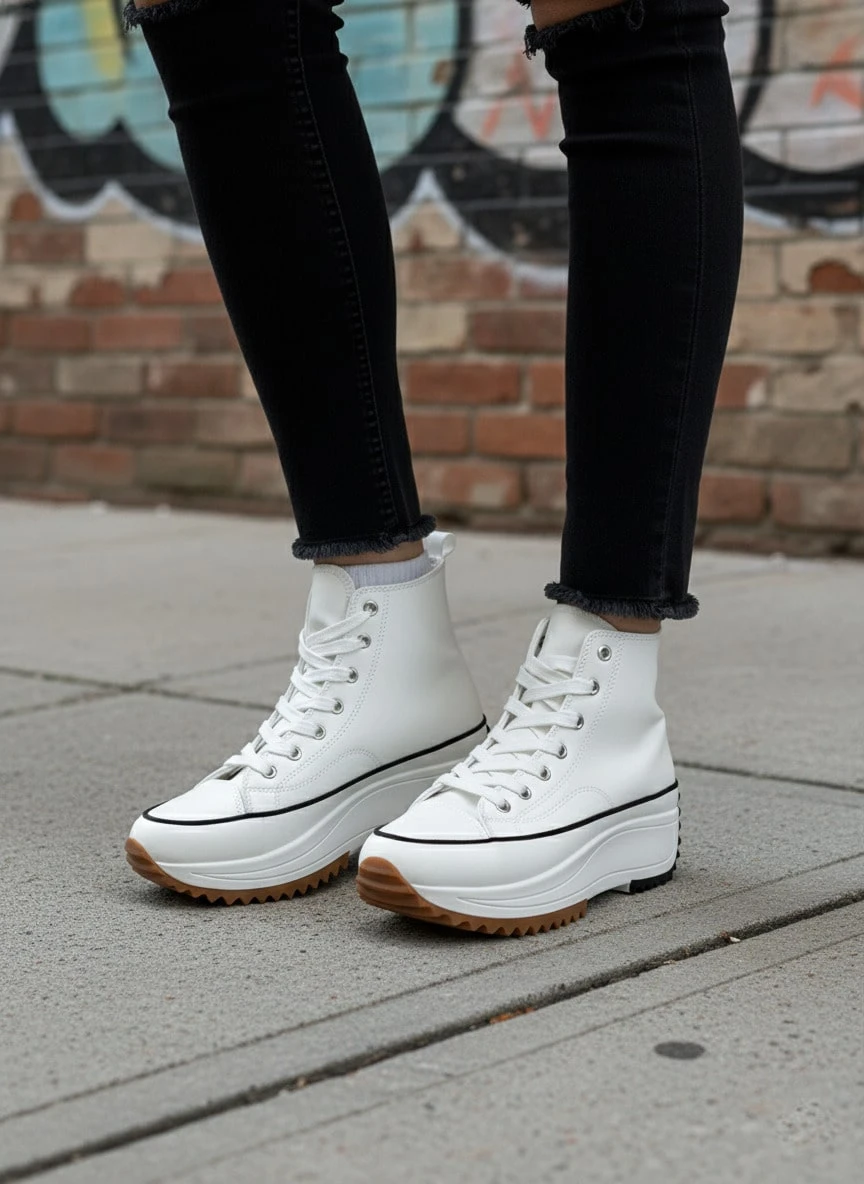 Calzados soraia, Zapatillas de piel de caña alta. - Blanco - Ver 1