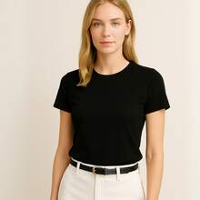 Women's T-Shirt Basic Plain Blouse 100% Cotton Yarn 30.1 PREMIUM No Print - 黑檀木 - 查看 2