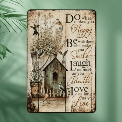 2D-väggbonad i metall: Inspirerande citat "Gör det du älskar" - 20x30 cm, lämplig för hem, kontor, uteplats, café - hållbar inomhus-/utomhusdekor, rumsdekoration, förborrade hål, stil som visas på bilden